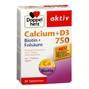 Doppelherz aktiv Calciu 750 + D3 + Biotina + Acid Folic