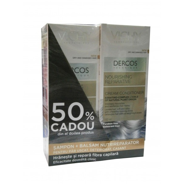 Vichy Dercos Bipack Dercos Sampon Nutrireparator + Dercos Balsam Nutrireparator 50 % CADOU din al doilea produs